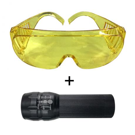 형광물질 UV액탐지 후레쉬 (강,약,깜박임기능방식)+고글세트